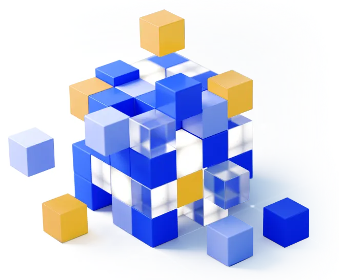 Gráfico moderno en forma de cubo que representa la infraestructura flexible de CG Fintech